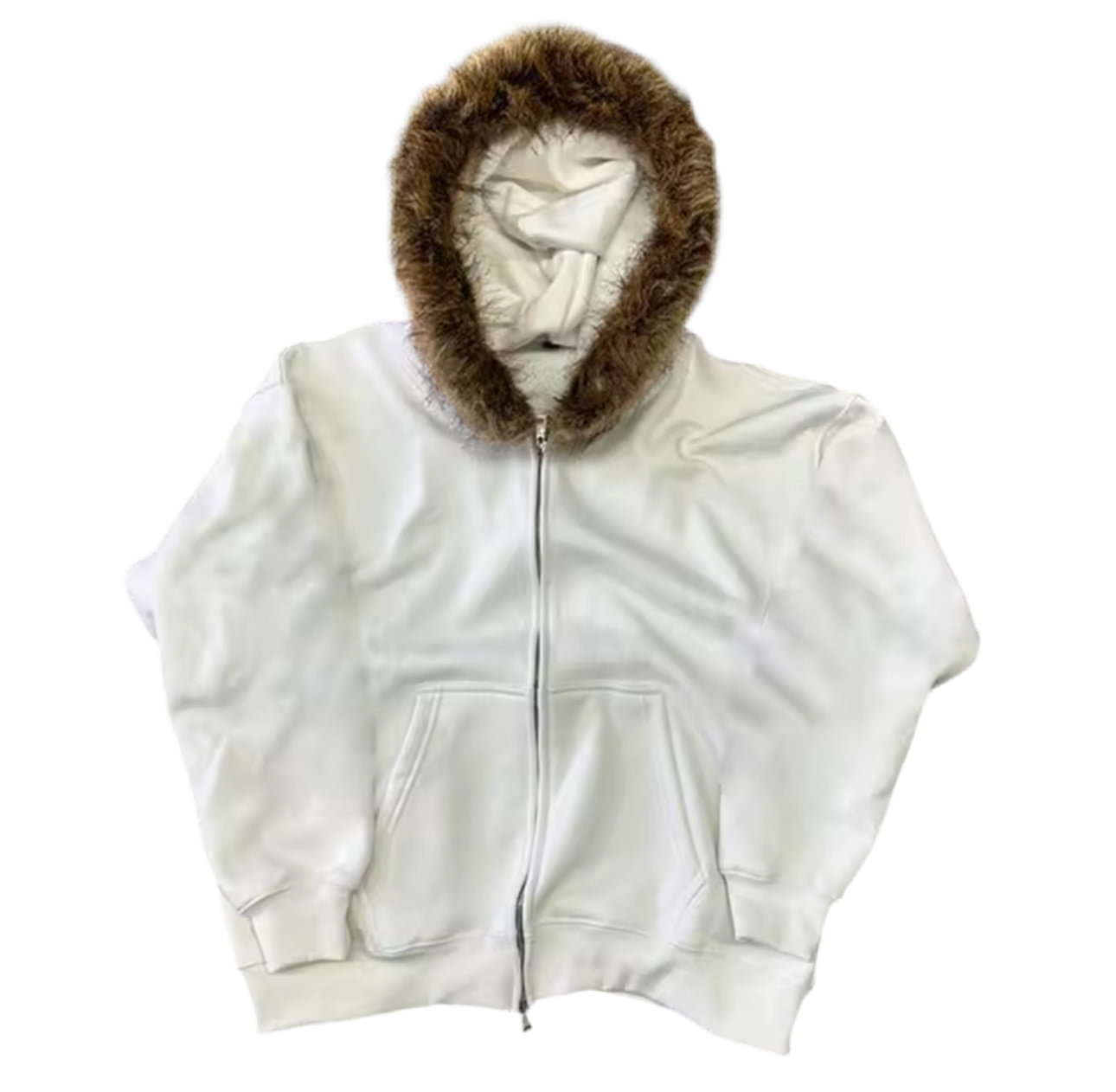 White Furry Hooded Jumper