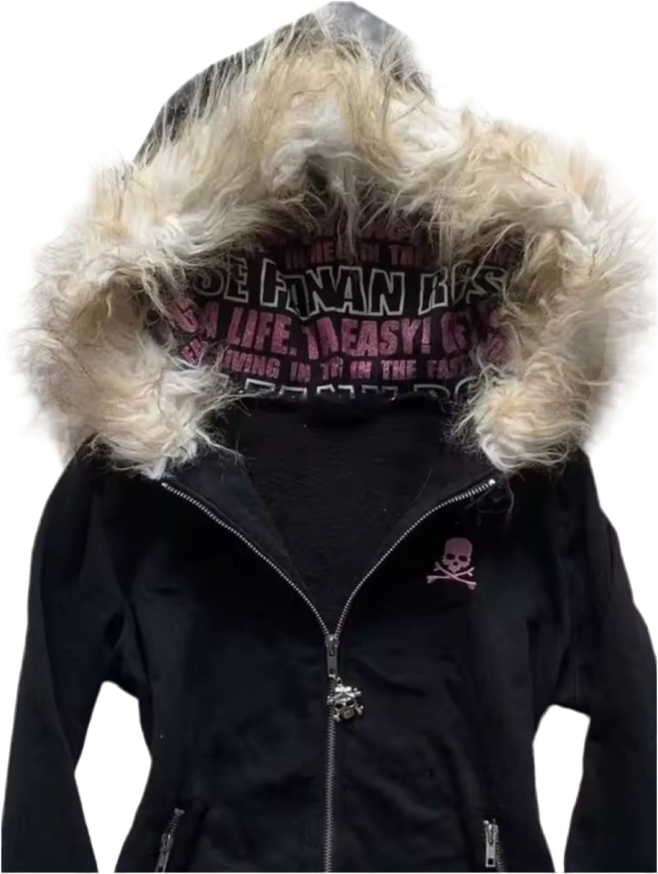 Black - Furry Hooded Skull & Cross Bone Jumper