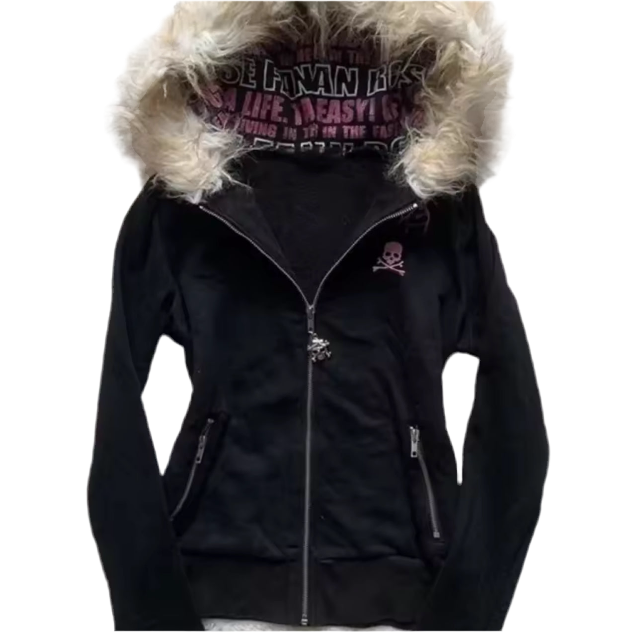 Black - Furry Hooded Skull & Cross Bone Jumper