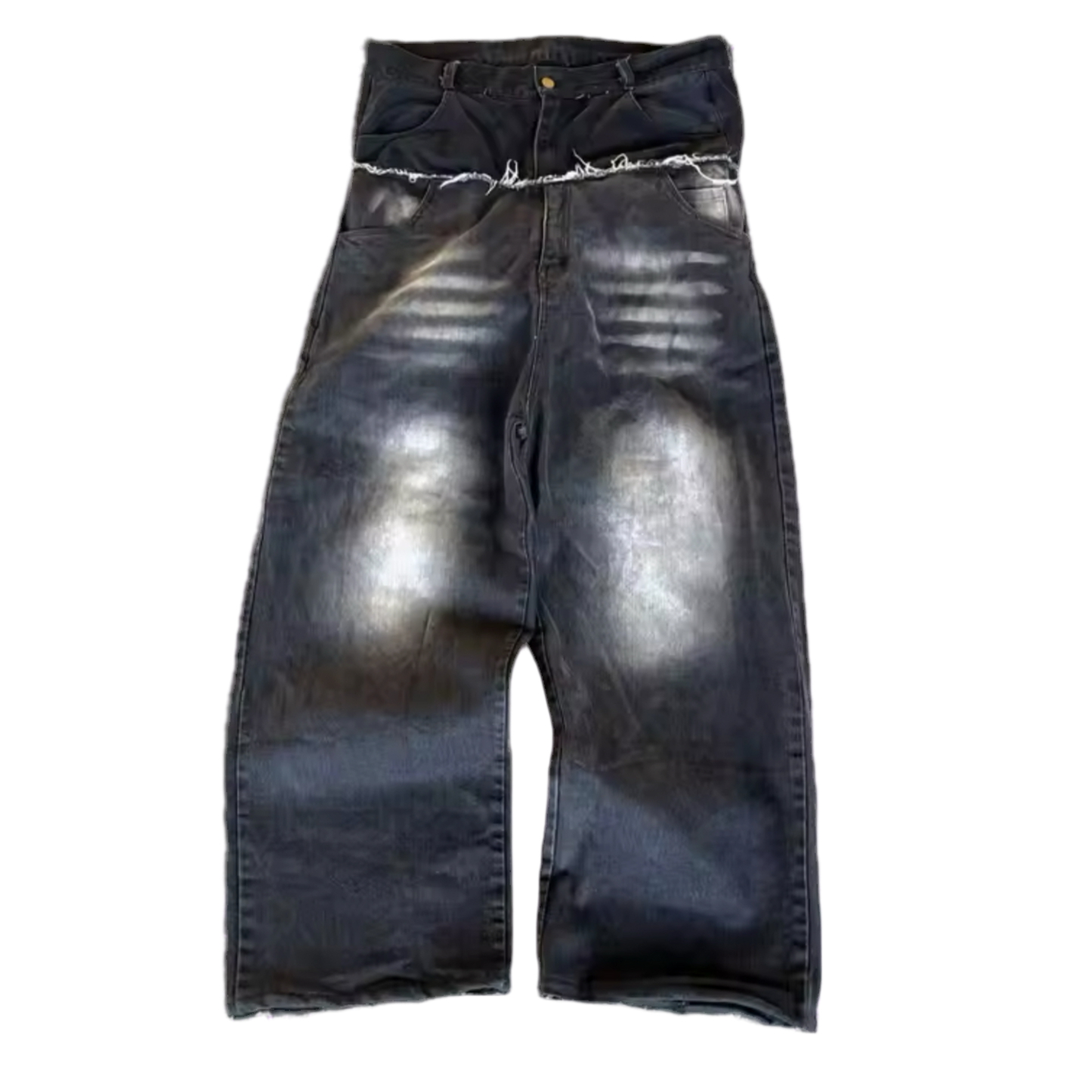 WAISTBAND CUT WASHED DENIM
