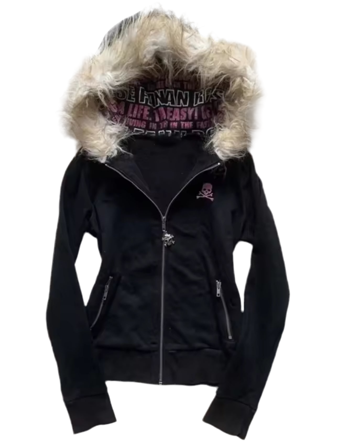 Black - Furry Hooded Skull & Cross Bone Jumper