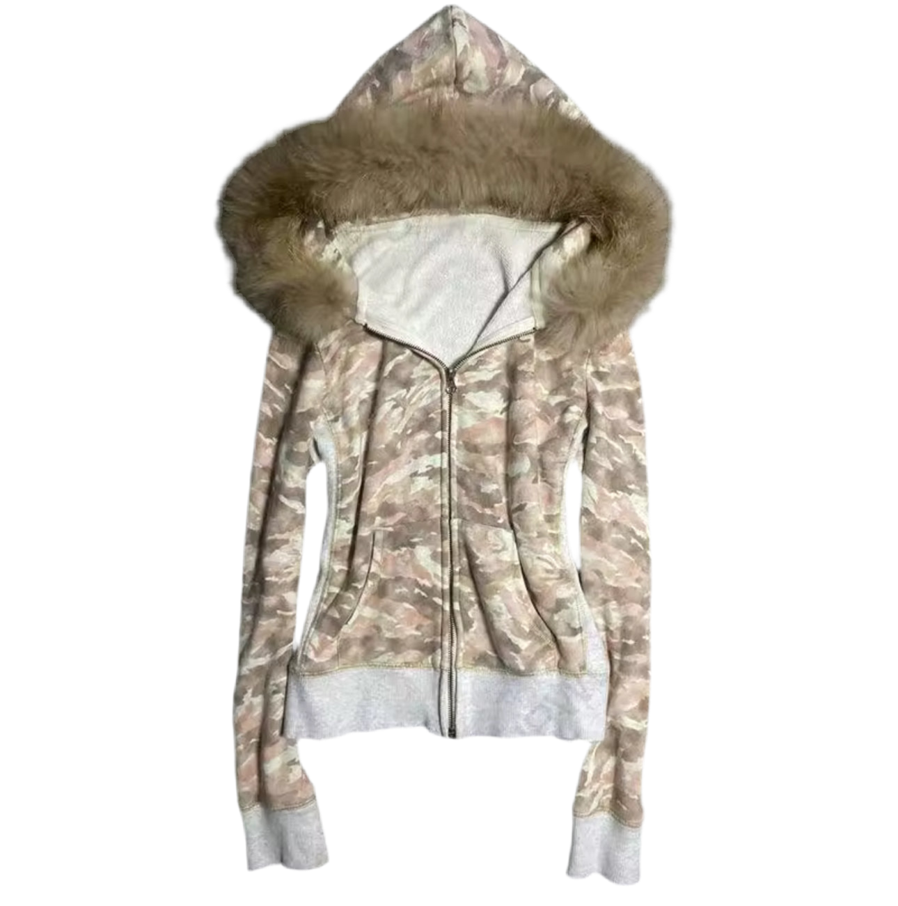 Light Camouflage Fur Hooded Jumper
