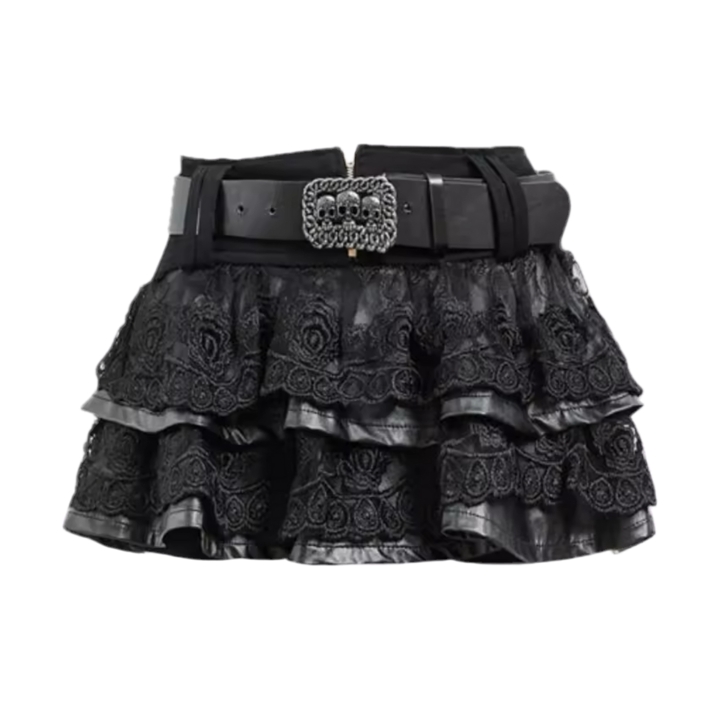 LEATHER LACE SKIRT WITH BELT