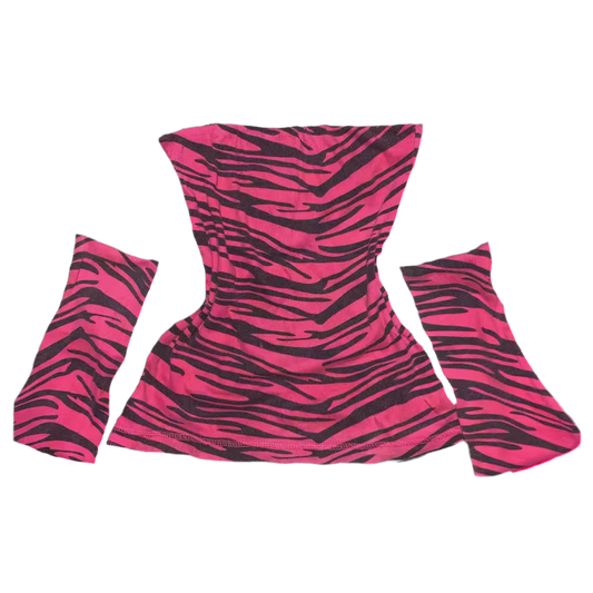 ZEBRA PRINT PINK TUBE TOP AND ARM WARMERS