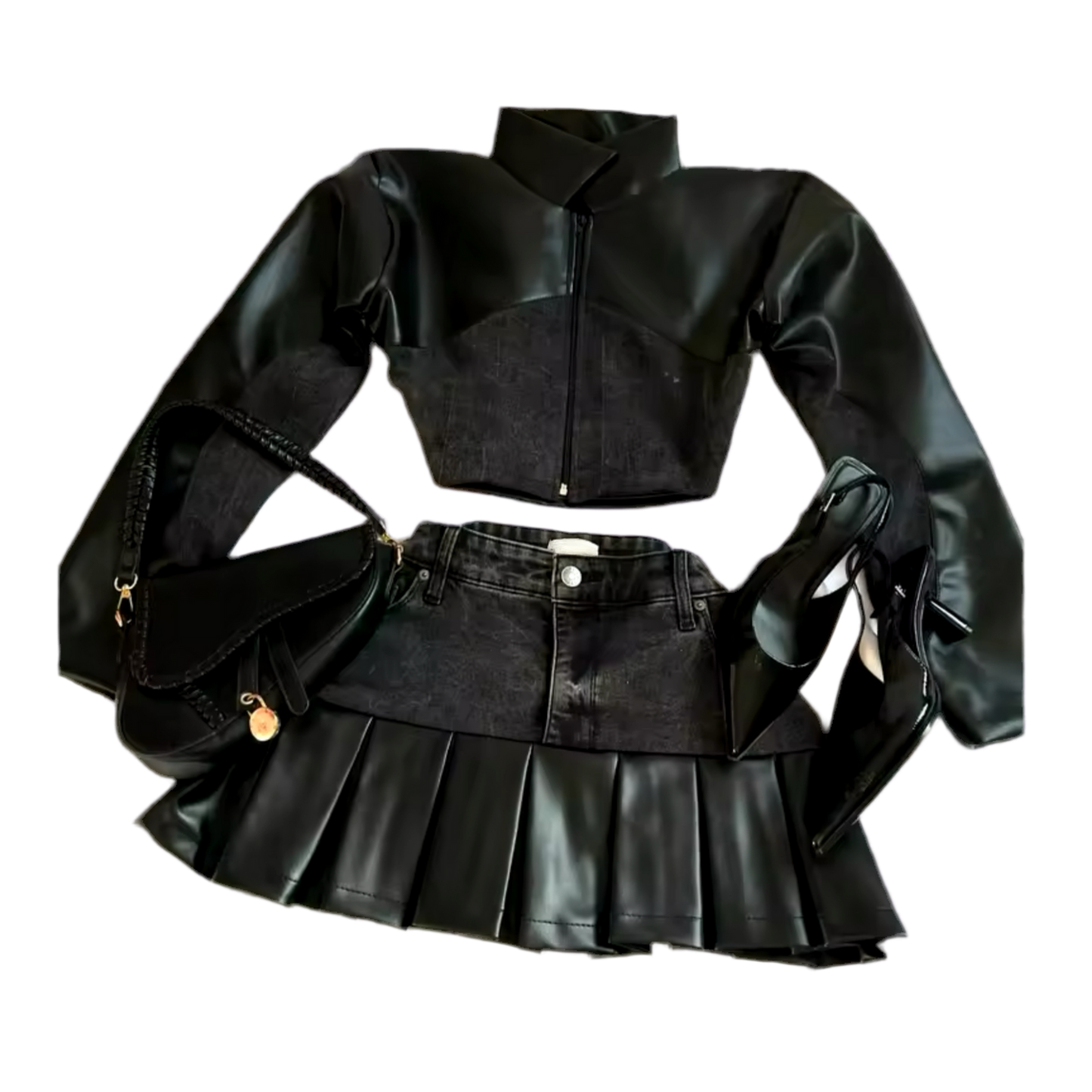 LEATHER X DENIM SET